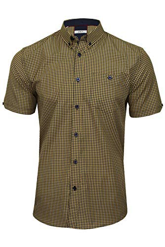 Xact Men's Gingham Check Shirt with Button-Down Collar - Short Sleeved