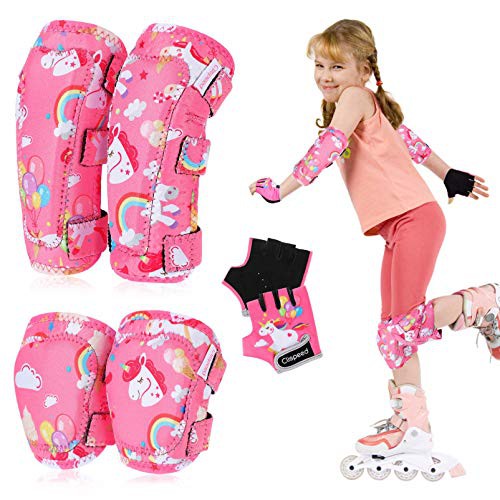 CLISPEED Kids Cycling Gear, Knee & Elbow Pads with Gloves Set, Toddler Sports Gear Set for Outdoor Activities Skating Biking Skiing Skateboarding Scooter