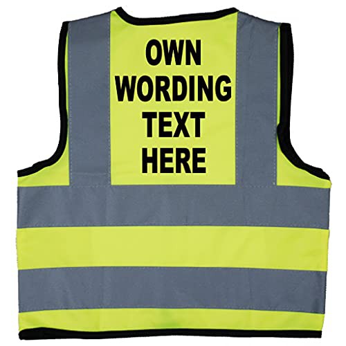 Acce Products Personalised, Own Wording Baby, Toddler, Children, Kids Hi Vis Safety Jacket Vest Size 7-9 Years Yellow Optional Text On Front