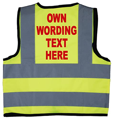 Personalised, Own Wording Baby, Toddler, Children, Kids Hi Vis Safety Jacket Vest Size 2-3 Years Yellow Optional Text On Front