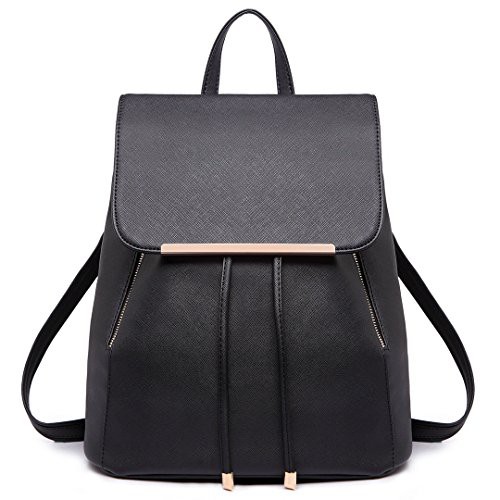 Miss Lulu Backpack Womens Fashion Backpacks Black Backpack Ladies PU Leather Waterproof Daypack Medium School Work Travel