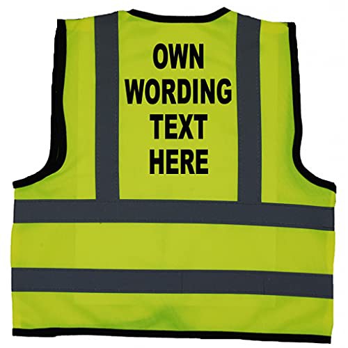 Acce Products Personalised, Own Wording Baby, Toddler, Children, Kids Hi Vis Safety Jacket Vest Size 1-2 Years Yellow Optional Text On Front