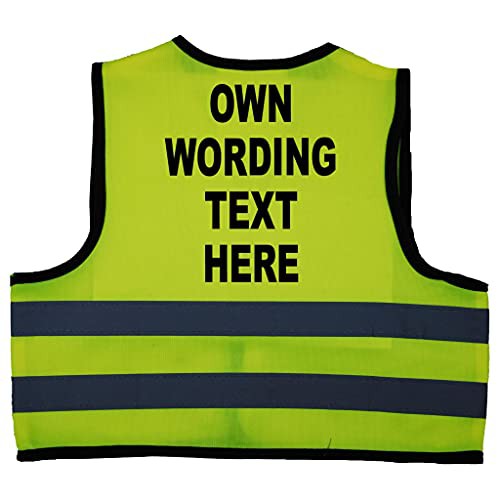 Personalised, Own Wording Baby, Toddler, Children, Kids Hi Vis Safety Jacket Vest Size 0-12 Months Yellow Optional Text On Front