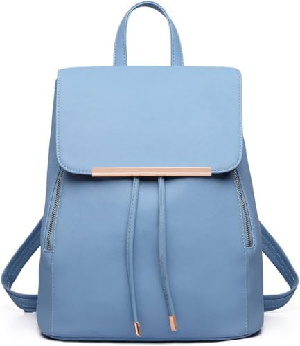 Miss Lulu Backpack Womens with Long Purse Fashion Backpacks Light Blue Backpack Ladies PU Leather Waterproof Daypack Medium School Work Travel