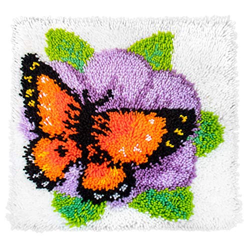 Pluzluce DIY Latch Hook Kits 16x16 inch, Pattern Printed Throw Pillow Case Cushion Cover - Home Decoration Crochet Needlework Crafts with Latch Hook Tool for Kids and Adults 