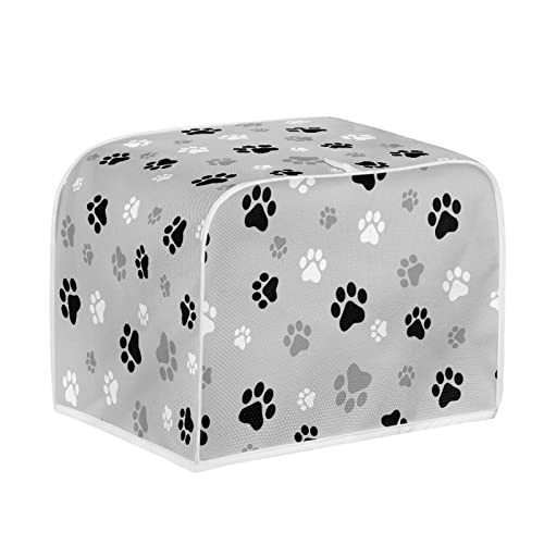 Kuiaobaty Dog Paws Print Toaster Dust Cover 2 Slice,Linen-like Dust-proof Cover Fits for Most Standard 2 & 4 slice Toasters, Grey