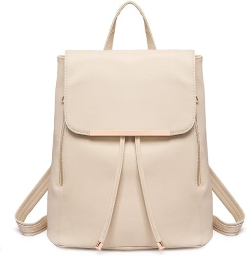 Miss Lulu Backpack Womens with Long Purse Fashion Backpacks Beige Backpack Ladies PU Leather Waterproof Daypack Medium School Work Travel