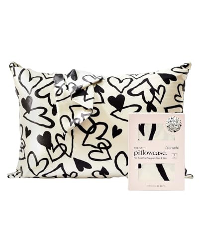 Kitsch Satin Pillowcase for Hair and Skin Queen Size, Softer Than Mulberry Silk Pillow Cases, 19x26 Cooling Pillow Covers with Zipper, Soft Smooth Comfortable Pillow Case, Gifts for Women, Heart 1 Pc