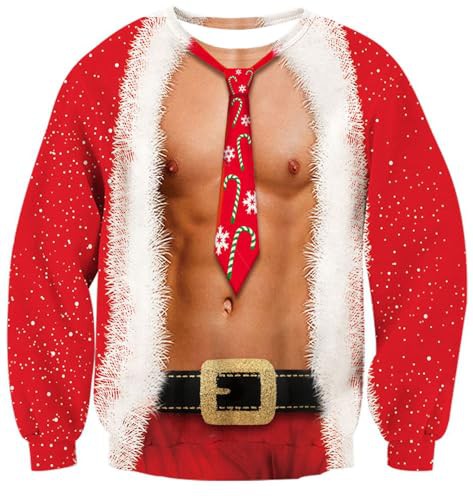 TUONROAD Unsiex Ugly Christmas Jumper Sweatshirts 3D Printed Long Sleeve Funny Xmas Elf Sweater S-3XL