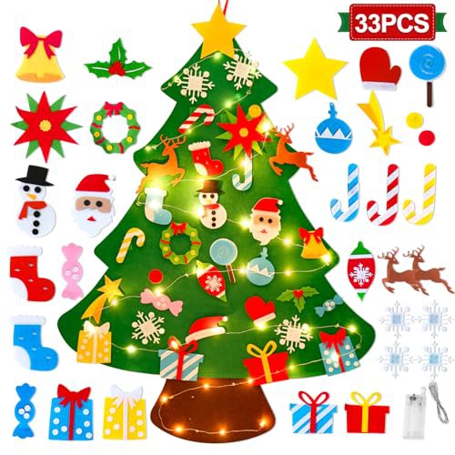 Fuzzy Felt Felt Christmas Tree Decorations – DIY Felt Christmas Tree For Toddlers With 34Pcs Detachable Christmas Ornaments,Wall Christmas Tree,Kids Xmas Tree For Home Door Window Christmas Decoration