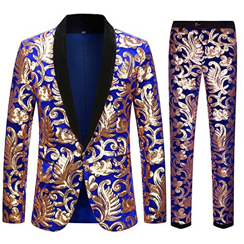 CARFFIV Men Fashionable Floral Pattern Sequins Two Pieces Set Suits