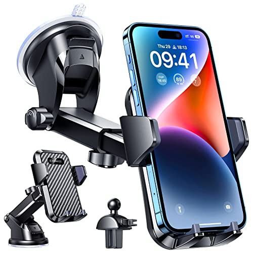 VANMASS BEST Car Phone Holder 2024 【65+ LBS Strongest Suction & Military-Grade】 Ultimate Mobile Phone Mount【Patent & Safety Certs】 Dashboard Windscreen Vent Cradle for iPhone 16 15 14 Pro Max Samsung