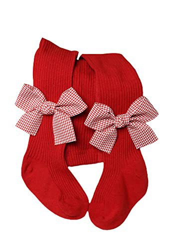 YILEEGOO Baby Toddler Girls Tights Rib Knit Pantyhose With Velvet Bows Chritsmas Valentine's Day Leggings Pants Infant Stockings