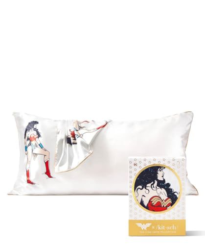 Kitsch x Wonder Woman Satin Pillowcase with Zipper for Hair, Softer Than Silk Pillow Cases King, Cooling Pillow Covers, Machine Washable Wrinkle-Free, Satin Pillow Cases King 19x36, Believe in Wonder