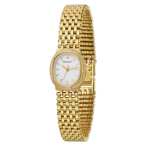 BERNY Gold Watches for Women Bracelet Watches Quartz Small Ladies Watch Updated with Tools Included（White