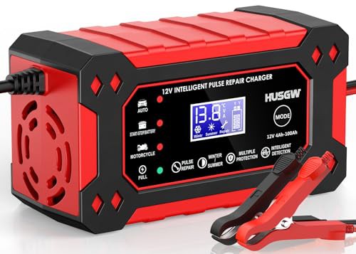 Husgw Car Battery Charger, 12V 6A Car And Motorcycle Battery Charger, Lead-Acid Battery Smart Charger Battery, Start-Stop Repair Activation Charger,for Cars Boat Motorcycle Lawn Mower