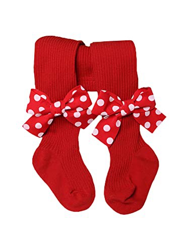 YILEEGOO Baby Toddler Girls Tights Rib Knit Pantyhose With Velvet Bows Chritsmas Valentine's Day Leggings Pants Infant Stockings