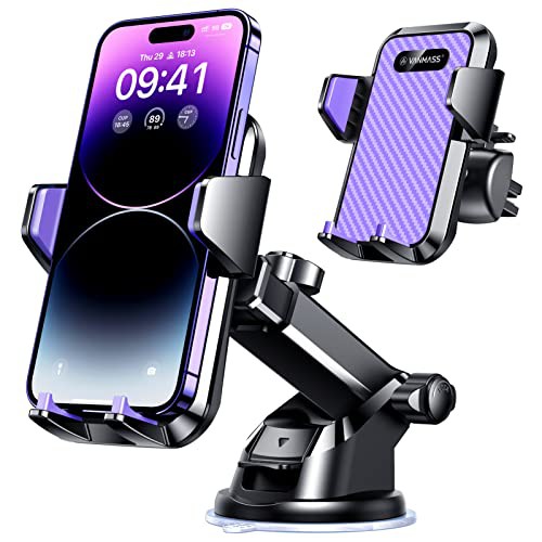 VANMASS BEST Car Phone Holder 2024 【65+ LBS Strongest Suction & Military-Grade】 Ultimate Mobile Phone Mount【Patent & Safety Certs】 Dashboard Windscreen Vent Cradle for iPhone 16 15 14 Pro Max Samsung