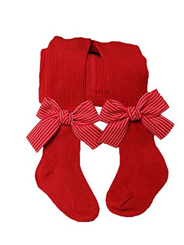 YILEEGOO Baby Toddler Girls Tights Rib Knit Pantyhose With Velvet Bows Chritsmas Valentine's Day Leggings Pants Infant Stockings