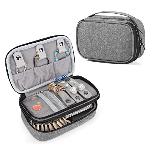 Teamoy Jewellery Box Organiser, Jewelry Travel Case, Jewelry & Accessories Holder Organizer for Necklace, Earrings, Rings, Watch and More, Grey
