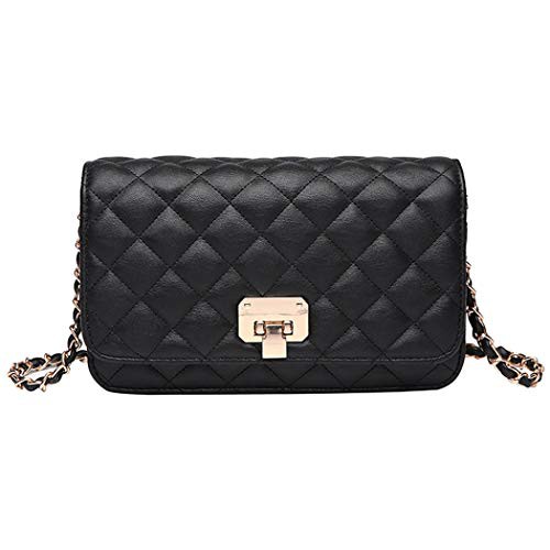 HAKSIM Women Leather Shoulder Bag Fashion Clutch Handbag Quilted Designer Crossbody Bag with Chain Strap, Black, S