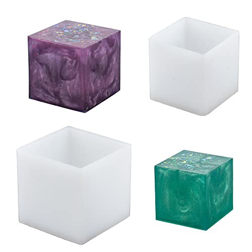 WANDIC Square Resin Mold, 2 Pcs 2 Sizes of Cube Epoxy Resin Molds Casting Mold Tools for DIY Craft Ornament Art and Home Decoration