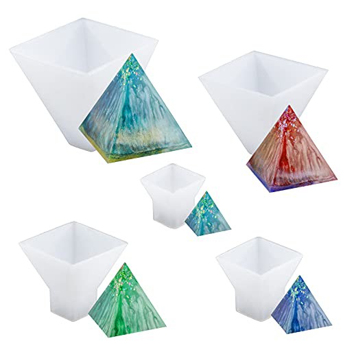 WANDIC Casting Molds, 5 Pcs 5 Sizes of Pyramid Silicone Molds Silicone Resin Craft Mold Crystal Epoxy Molds for DIY Craft Ornament Art and Home Decoration