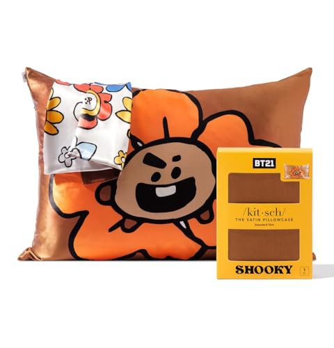 BT21 x Kitsch Satin Pillowcase with Zipper Closure, Softer Than Mulberry Silk Pillow Cases Standard Size 1 Pack, Cooling Pillow Covers Queen for Hair, Skin Health & Beauty Sleep 