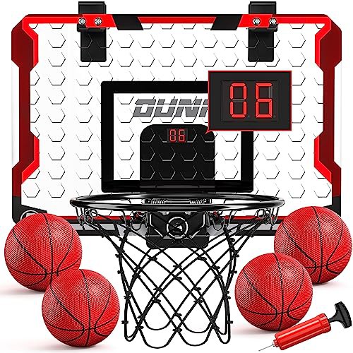 TEMI Basketball Hoop Indoor, Mini Basketball Hoop with 4 Balls & Electronic Scoreboard, Over the Door Basketball Hoop, Basketball Toys for Boys Girls Age 5 6 7 8 9 10 11 12 - Kids & Teens Gift Ideas
