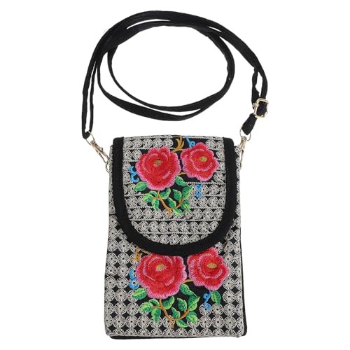 Embroidered Messenger Bag Canvas Cross- body Bag Mobile Phone Pouch Fashion Crossbody Pouch Vintage Shoulder Bag for Woman Girl 