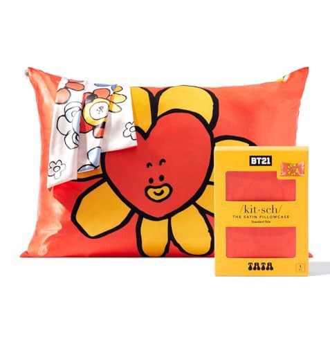 Kitsch x BT21 Satin Pillowcase with Zipper for Hair & Skin, Softer Than Silk Pillow Cases, Queen Pillow Covers, Machine Washable, Wrinkle-Free, Cooling Satin Pillow Cases Standard Size 19"x26" 