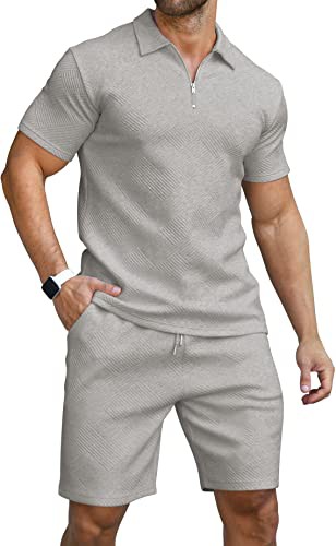 KUYIGO Men's Polo Shirt & Shorts 2-Piece Set Summer Tracksuit Clothing Fashion Casual Sweatsuits M-3XL