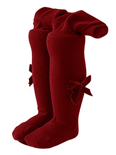 YILEEGOO Baby Toddler Girls Tights Rib Knit Pantyhose With Velvet Bows Chritsmas Valentine's Day Leggings Pants Infant Stockings