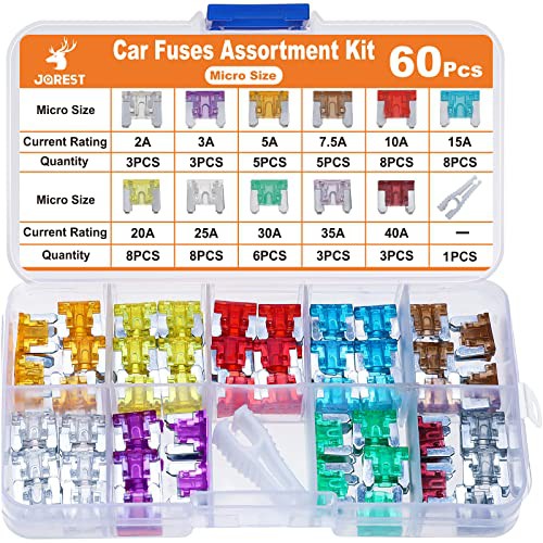 JOREST 60Pcs Low Profile Mini Car Fuse Kit, Micro Blade Fuses Automotive -Replacement Fuses Assortment Kit for Car/RV/Truck/Motorcycle 