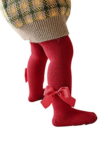 YILEEGOO Baby Toddler Girls Tights Rib Knit Pantyhose With Velvet Bows Chritsmas Valentine's Day Leggings Pants Infant Stockings
