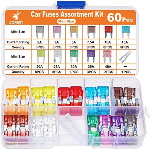 JOREST 60Pcs Mini Fuses Automotive Kit,Blade Small Replacement Fuse Assortment Kit for Vehicle RV SUV Motorcycle Truck Motor Boat