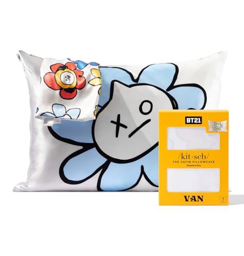 Kitsch x BT21 Satin Pillowcase with Zipper for Hair & Skin, Softer Than Silk Pillow Cases, Queen Pillow Covers, Machine Washable, Wrinkle-Free, Cooling Satin Pillow Cases Standard Size 19"x26" 