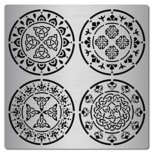 GORGECRAFT 6.3 Inch Metal Celtic Knot Stencil Stainless Steel Viking Symbol Painting Reusable Template Journal Tool for Painting, Wood Burning, Pyrography and Engraving Crafts