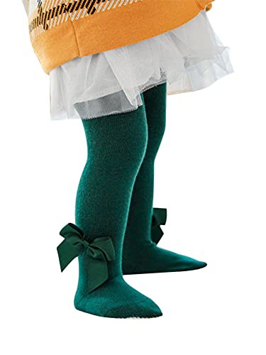 YILEEGOO Baby Toddler Girls Tights Rib Knit Pantyhose With Velvet Bows Chritsmas Valentine's Day Leggings Pants Infant Stockings