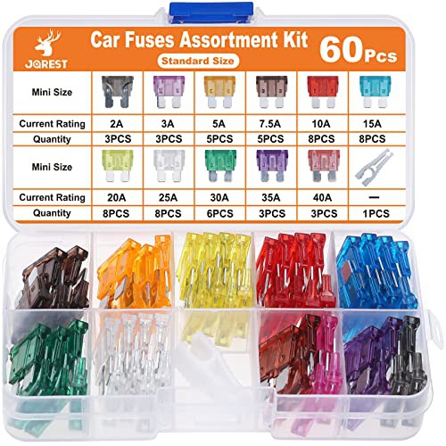 JOREST 60Pcs Car Fuse Kit - Replacement Fuses Assortment Kit for Car/RV/Truck/Motorcycle