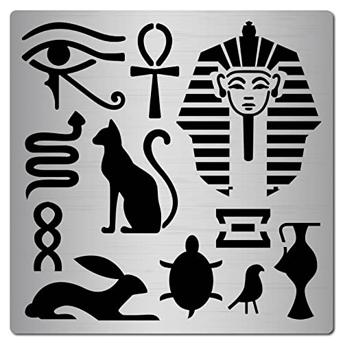 GORGECRAFT 6.3 Inch Metal Egyptian Symbol Stencil Stainless Steel Animal Painting Reusable Template Journal Tool for Painting, Wood Burning, Pyrography and Engraving
