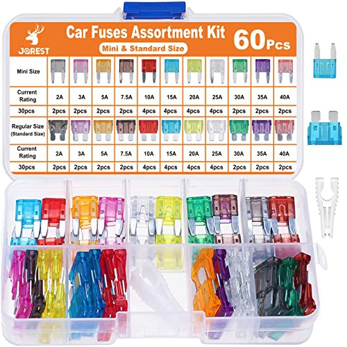 JOREST 60Pcs Car Fuse Assortment Kit - Replacement for Car/RV/Truck/Motorcycle