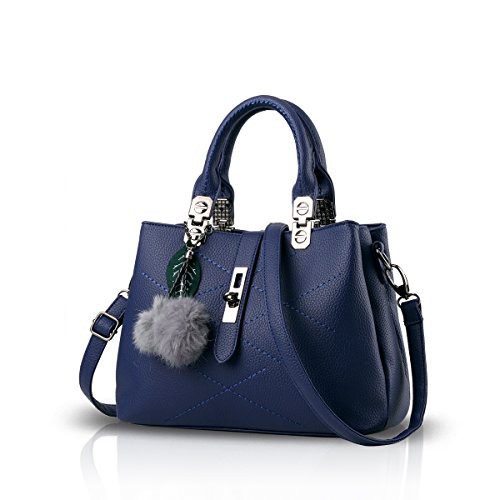 NICOLE & DORIS 2024 New Handbags for women Fashion Ladies Handbags & Shoulder Bags Designer Top Handle Bag with Pompom Blue
