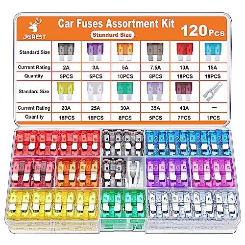 JOREST 120Pcs Car Fuse Kit - Replacement Fuses Assortment Kit for Car/RV/Truck/Motorcycle