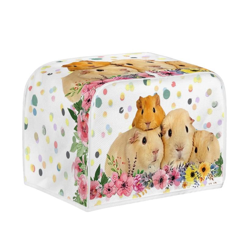Kuiaobaty Guinea Pigs Family Print Toaster Dust Cover 2 Slice, Cute Animals Floral Linen-like Cover for Small Kitchen Appliance