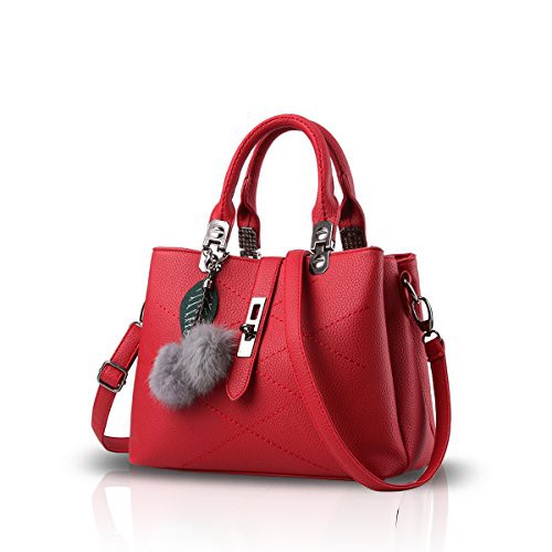 NICOLE & DORIS 2024 New Handbags for Women Fashion Ladies Handbags & Shoulder Bags Designer Top Handle Bag with Pompom Claret Rouge