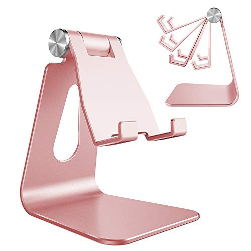 Lucrave Adjustable Cell Phone Stand, Phone Stand, Cradle, Dock, Holder, Aluminum Desktop Stand Compatible with iPhone 16 15 14 13 12 Xs Pro Max 8 7 6 6s Plus SE Charging, Accessories Desk, Rose Gold