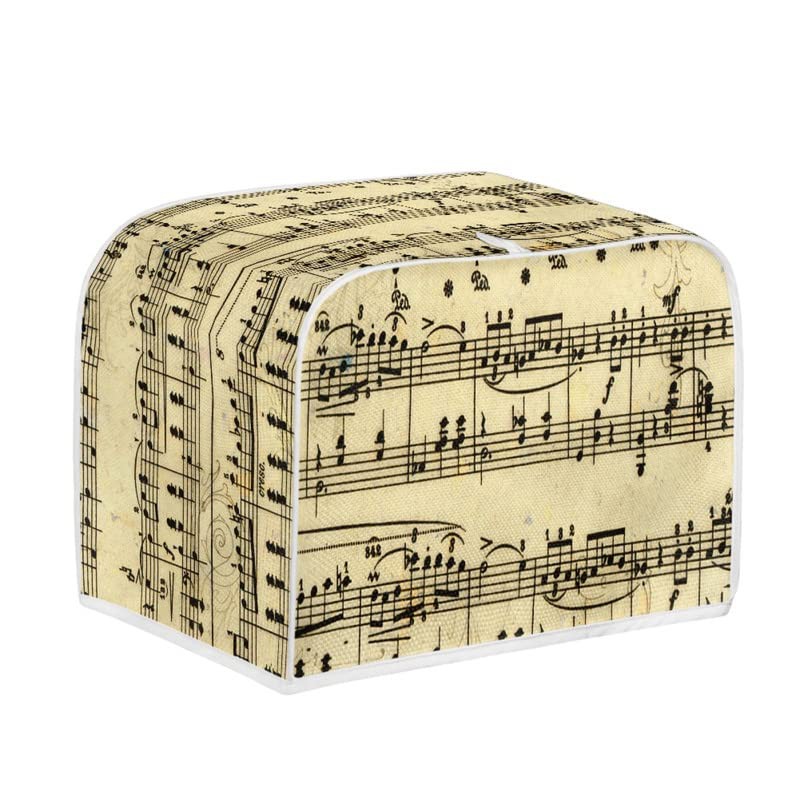 Kuiaobaty Music Staff Print 2-Slice Toaster Cover Beige,Music Lover Kitchen Decor Washable Case for Bread Maker, Stain Resistant