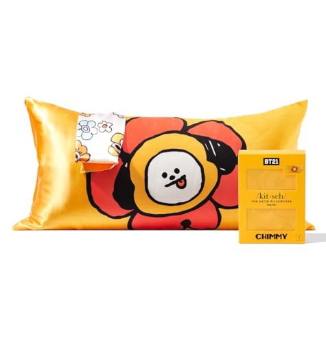 Kitsch x BT21 Satin Pillowcase with Zipper for Hair & Skin, Softer Than Silk Pillow Cases King, Cooling Pillow Covers, Machine Washable, Wrinkle-Free, Smooth Satin Pillow Cases King Size 19x36, Chimmy