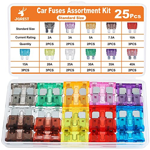 JOREST 25Pcs Standard Car Fuse Kit - Blade Fuses Automotive - Replacement Fuses Assortment Kit for Car/RV/Truck/Motorcycle
